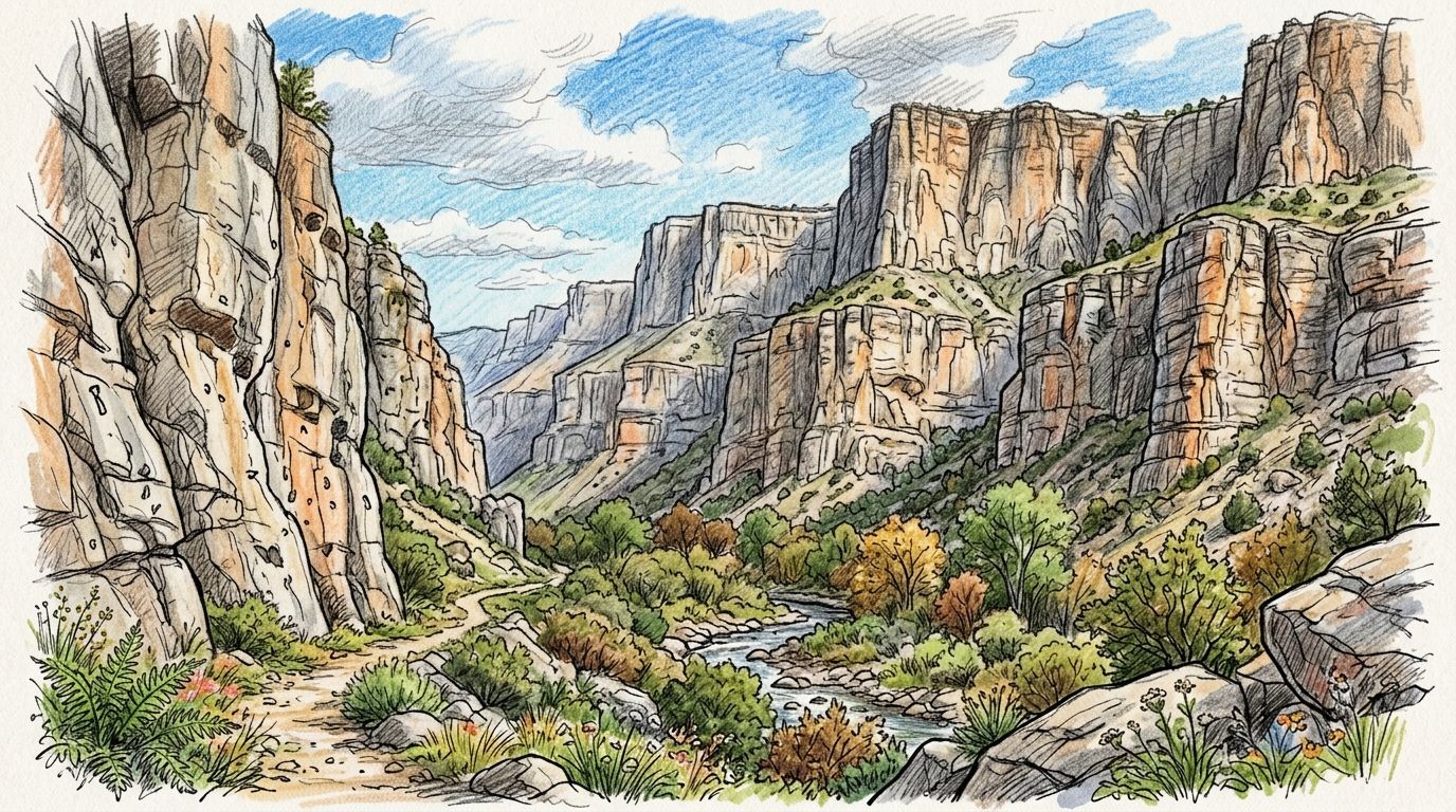 Illustration of the limestone walls of Rifle Mountain Park, Colorado